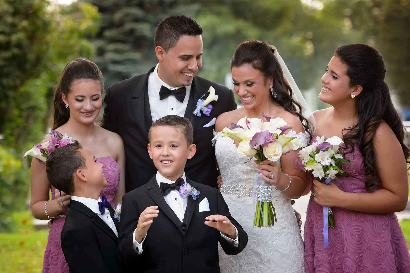 Bride and Groom with their new blended family with their four children on their wedding day